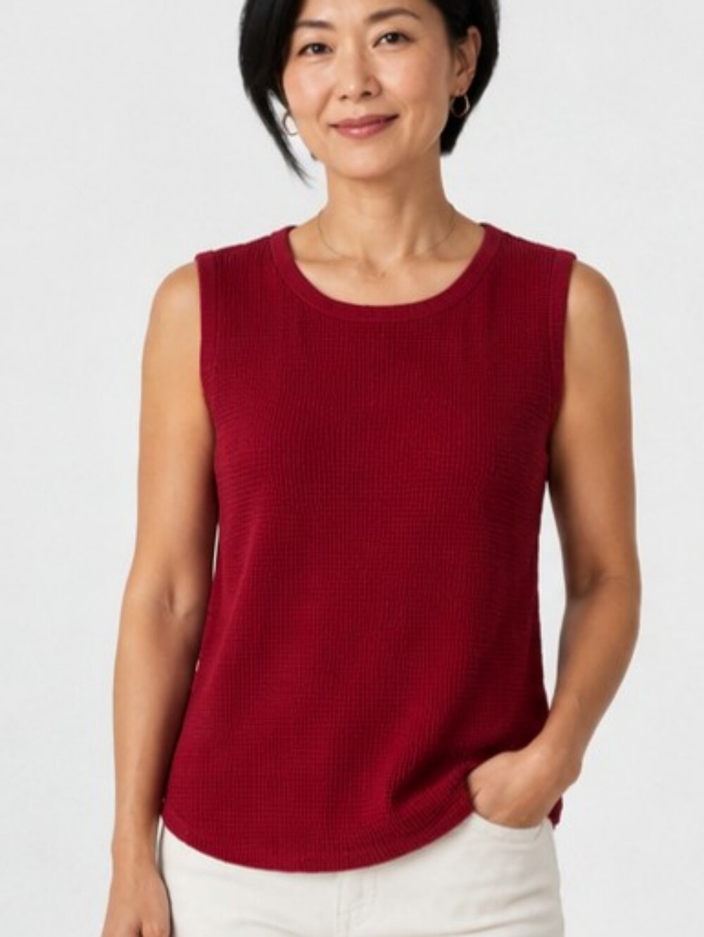 Talbots Textured Knit Tank Top Size Large Red Sleeveless Cotton Top
